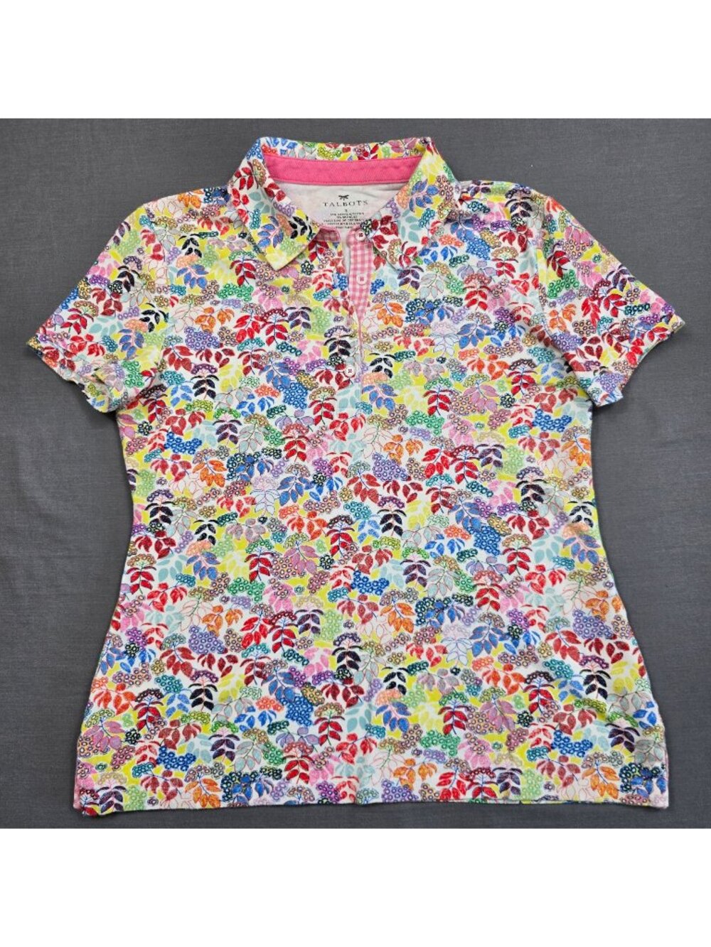 Talbots Small Womens Collared Short Sleeve Multicolor Floral Polo Shirt